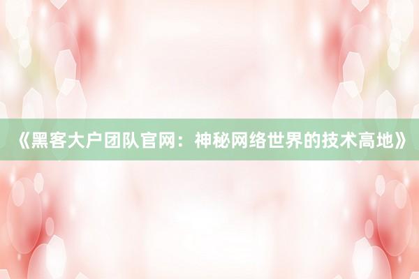 《黑客大户团队官网：神秘网络世界的技术高地》
